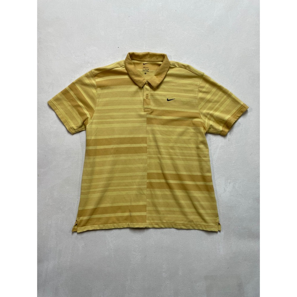 Nike Golf Dri-FIT Mens XL Yellow Striped Short Sleeve Polo Shirt RN56323